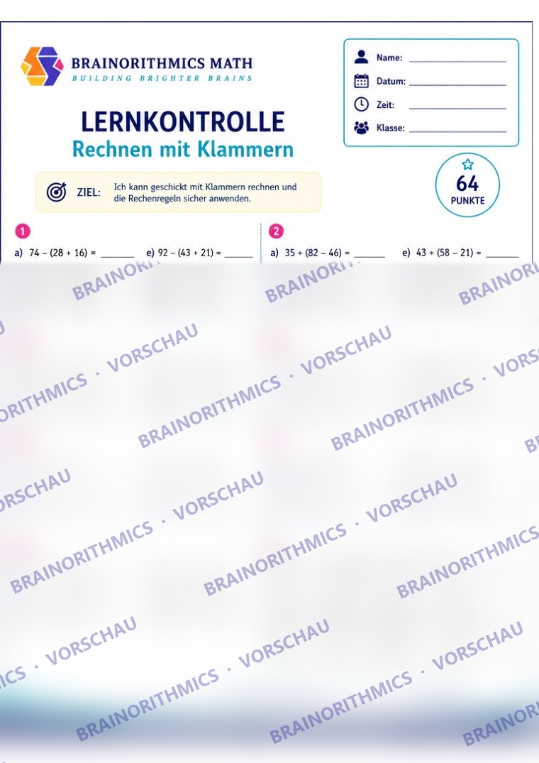 Lernkontrolle & Lösungen: Klammerrechnungen — Vorschau